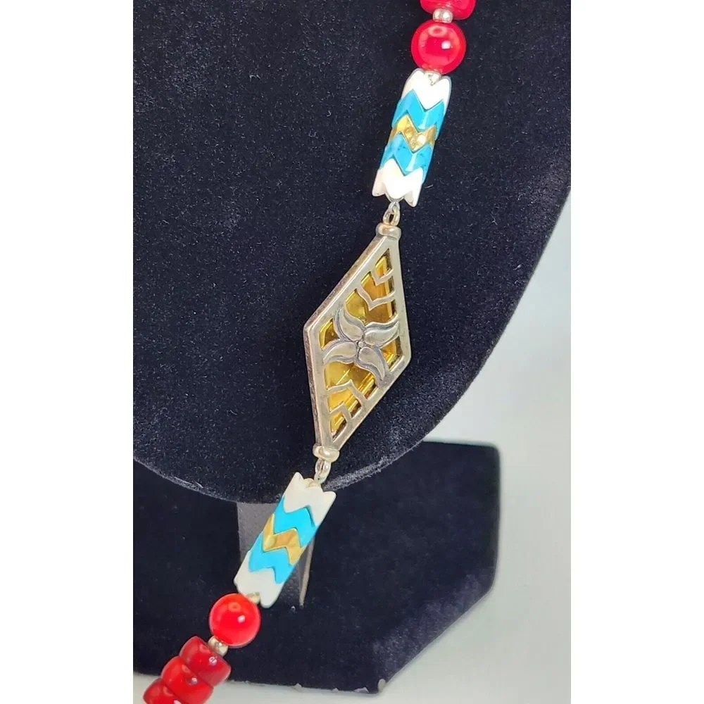 Silpada UNDER THE SUN Necklace Retired 925 Sterling Silver Brass Coral & Howlite